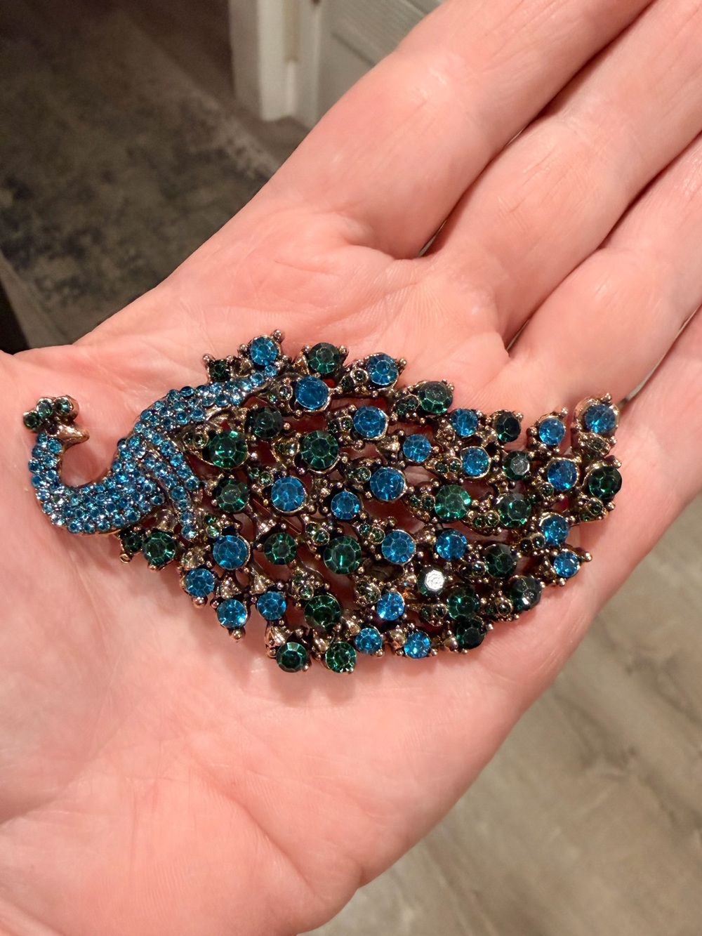 Blue & Green Crystal Peacock Brooch